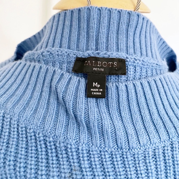 Talbots Cable Knit Long Sleeve Sweater Blue Petite Medium MP PM EUC - Picture 3 of 4
